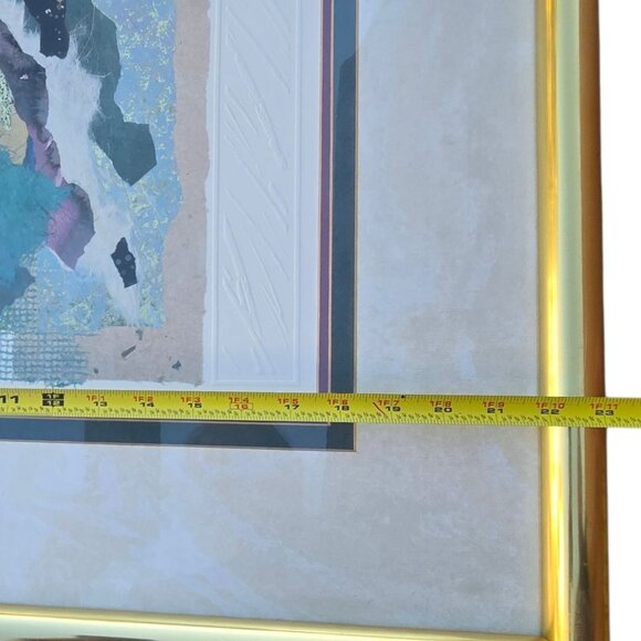 Abstract Mixed Media Art Framed Wall Art Signed 23 x 25 Collage 1990s Decor - Picture 10 of 16